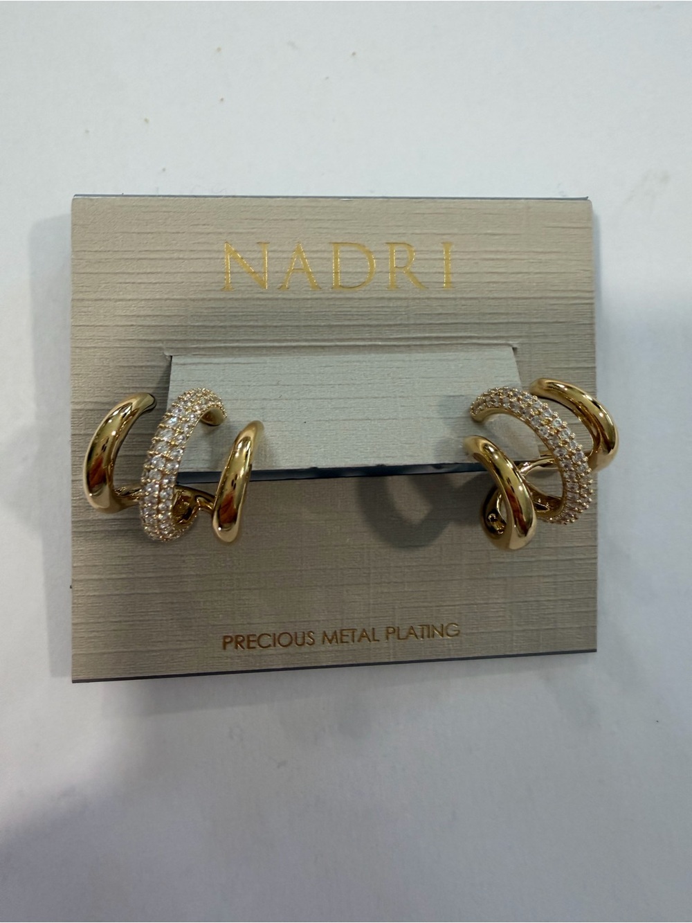 Nadri Gold-Tone Triple Loop Pave Hoop Earrings